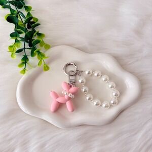 Bubble Gum Pink Balloon Dog Keychain/ Bag Charm Pearl Detail